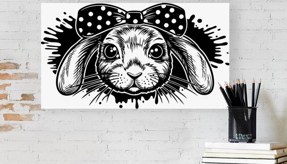 Whimsical Bunny Bliss Expressive Eyes  Watercolor by Nourdigit