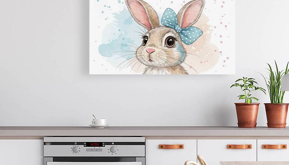 Whimsical Bunny Bliss Expressive Eyes  Watercolor by Nourdigit