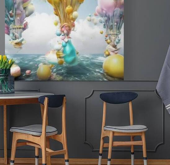 Whimsical Balloon Islands – Surreal Floating Fantasy Landscape Over the Ocean by Nourdigit