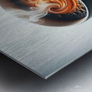 A meticulously crafted cup of coffee adorned with captivating foam art. Metal print
