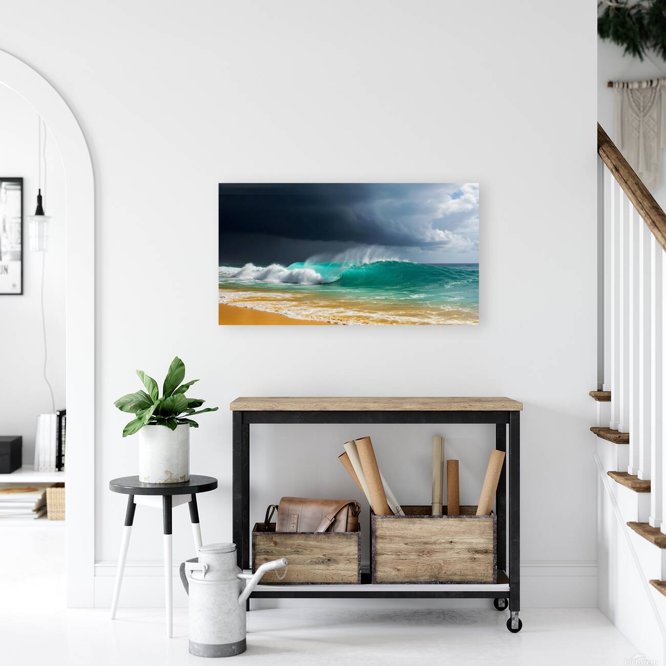 Dark Clouds and a Turquoise Wave Reproduction