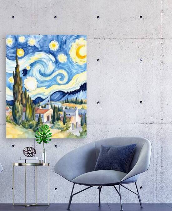 The Starry Night Revisited A Watercolor Interpret by JoArt