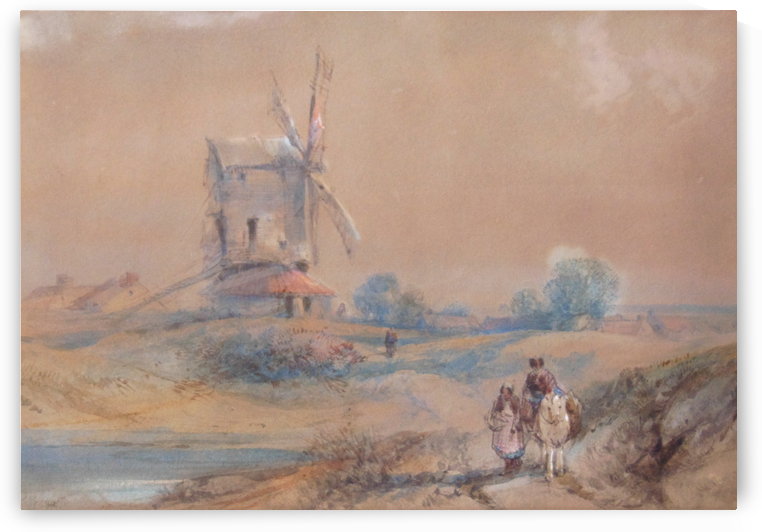 Windmill in country landscape by James Duffield Harding