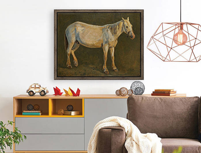 Right view of a standing white horse by Johan Thomas Lundbye