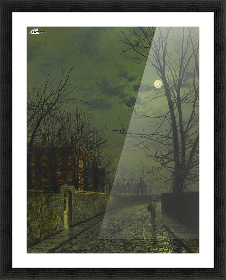 A moonlit street after rain Picture Frame print