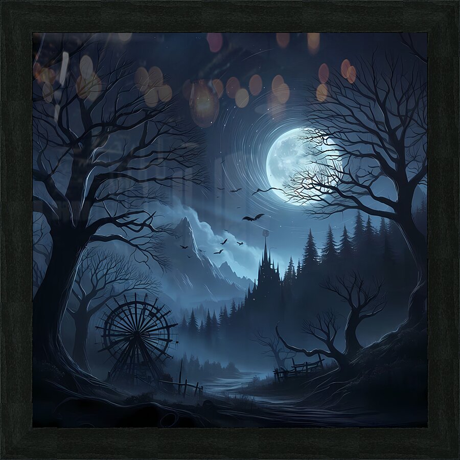 Mystical Moonlight: Veiled in Fog Embraced by Mountains Picture Frame print