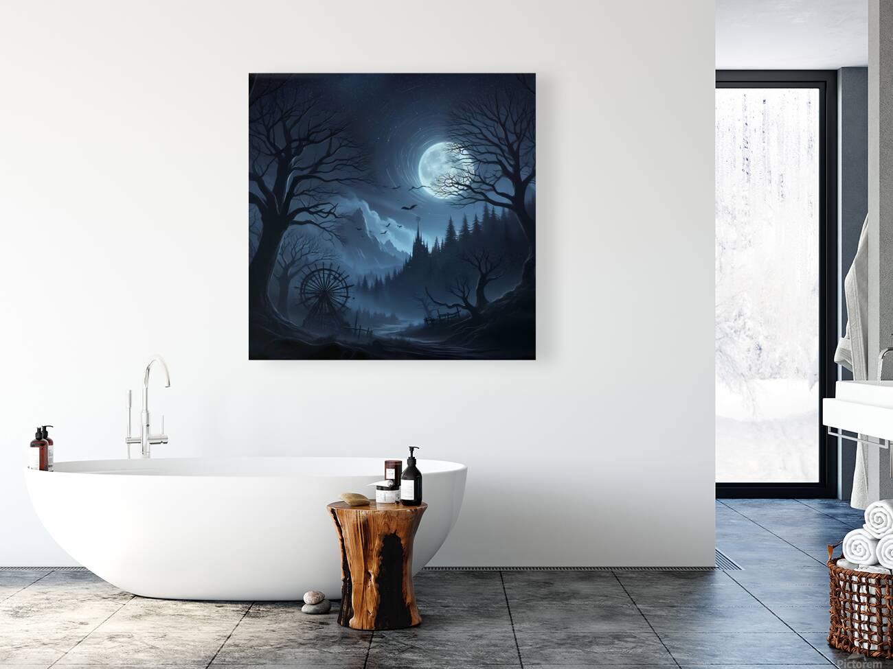 Mystical Moonlight: Veiled in Fog Embraced by Mountains Reproduction