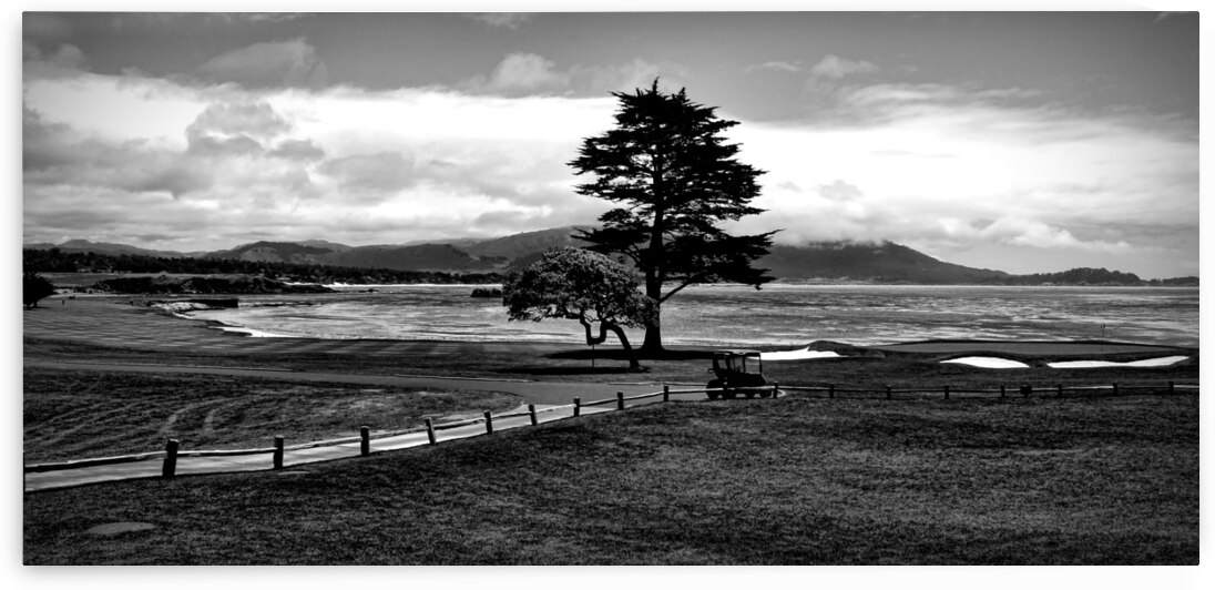 18th at Pebble Beach Pano Black and White by Judy Vincent Photography