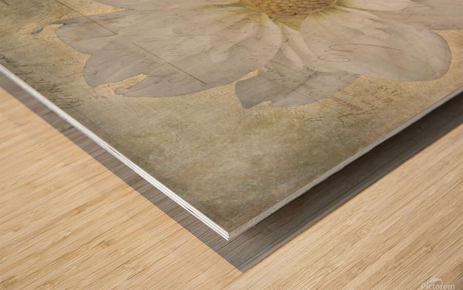 French Script White Dahlia Wood print