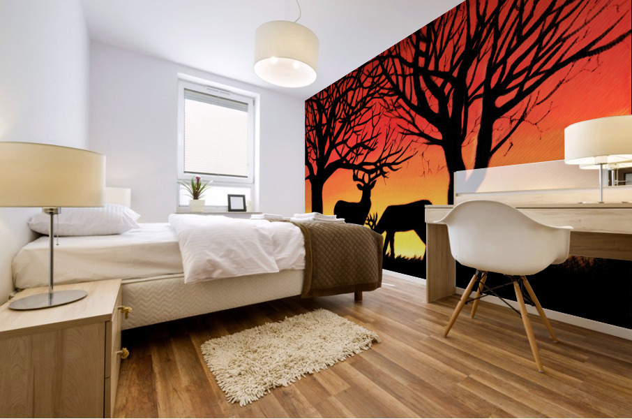 Grazing Deer Mural print