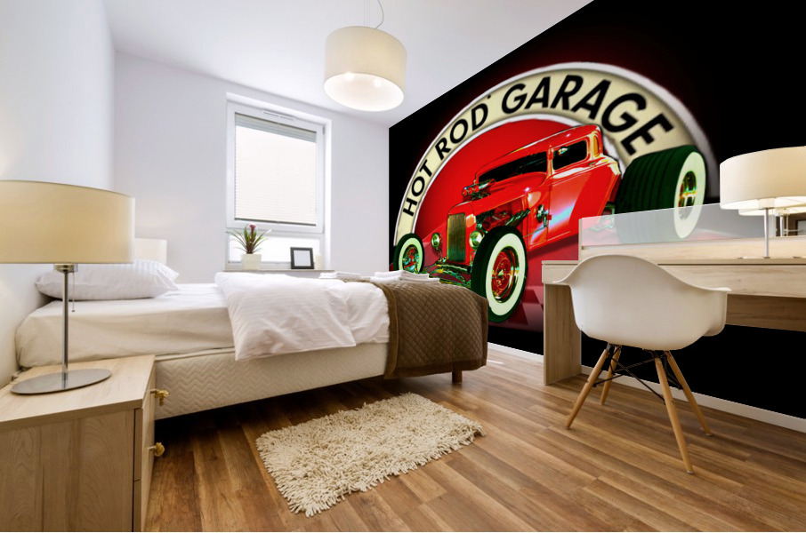 Hot Rod Garage WAll Mural by Rikki Rocx Designs Wall Art