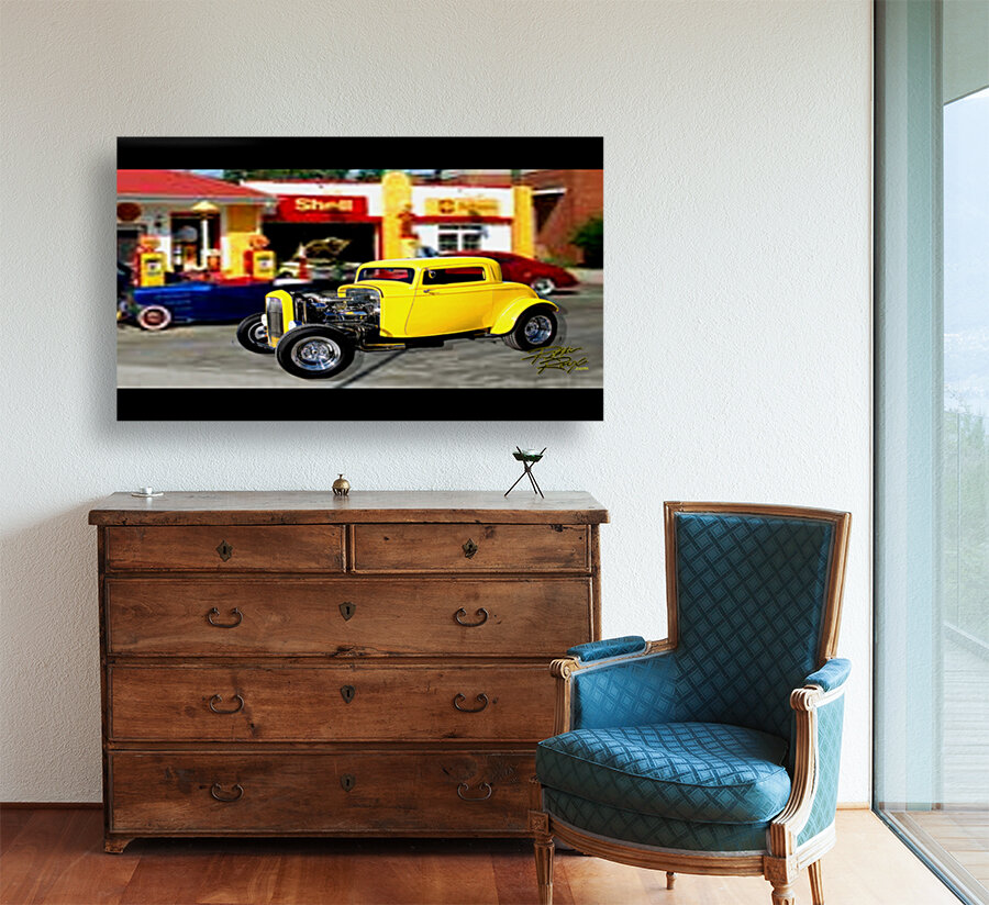 Hot Rod Gas Station  Wall Mural Reproduction