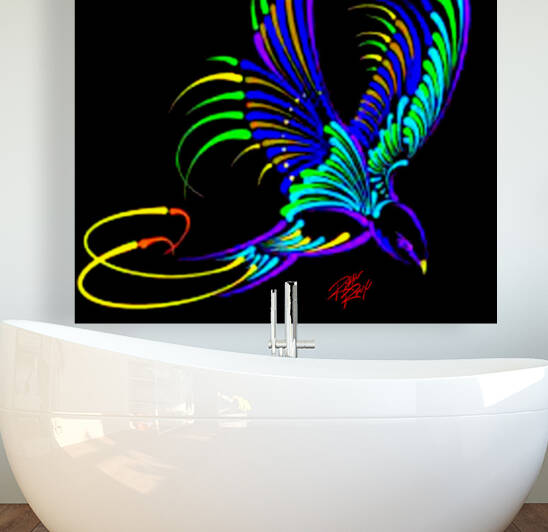 Rainbow Bird in Flight by Rikki Rocx Designs