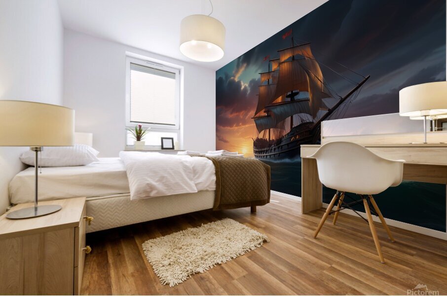 Default A majestic winged horsedrawn ship sailing Mural print