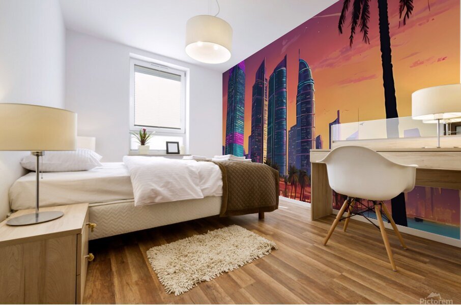 Default GTA VI style drawing of a vibrant coastal city Mural print