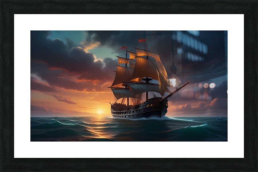 Default A majestic winged horsedrawn ship sailing Picture Frame print