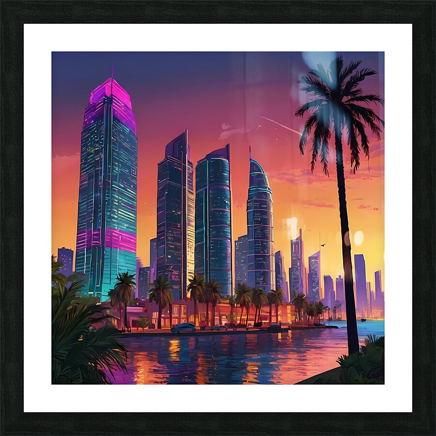 Default GTA VI style drawing of a vibrant coastal city Picture Frame print