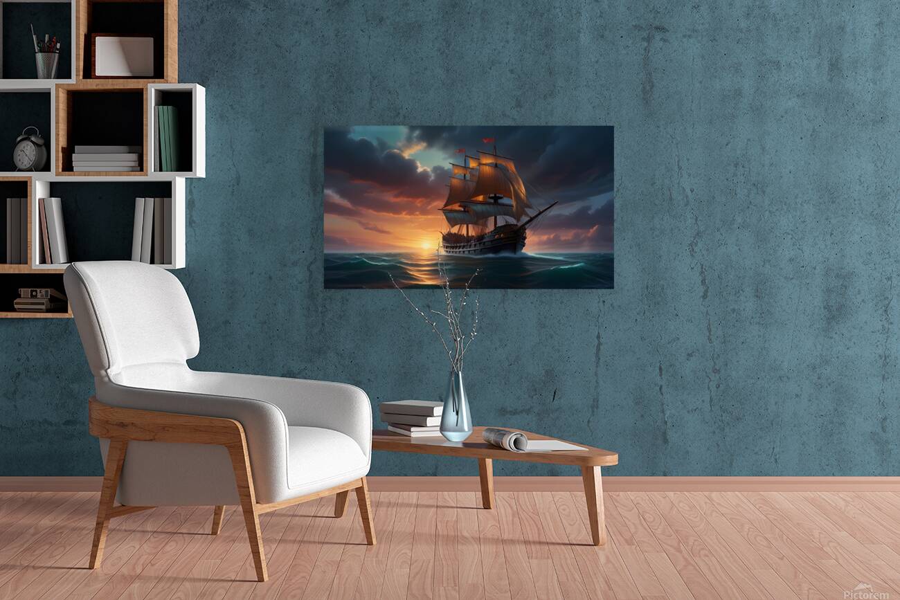 Default A majestic winged horsedrawn ship sailing Reproduction