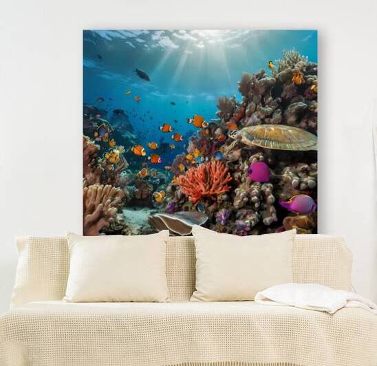 Default An underwater scene teeming with colorful coral busy clownfish and a gentle sea turtle swiming by LINA