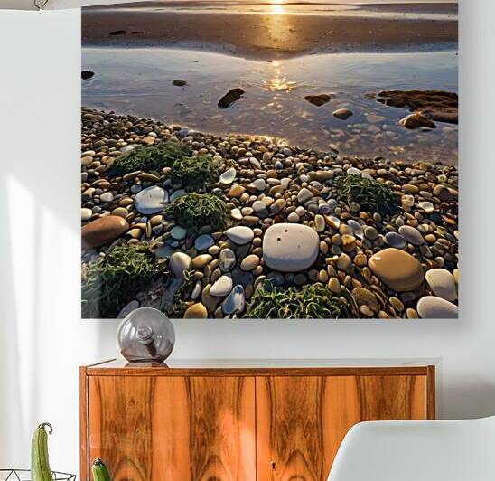 Default The mural is a stunning representation of a beach at low tide  with the sun casting a warm golden glow over the scene by LINA