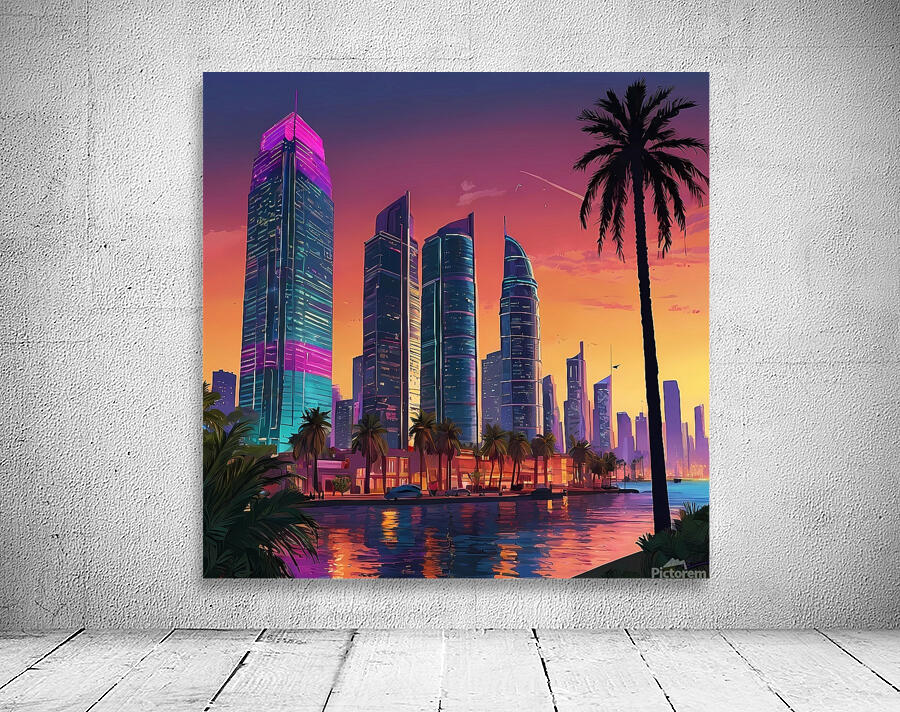 Default GTA VI style drawing of a vibrant coastal city Wall Preview