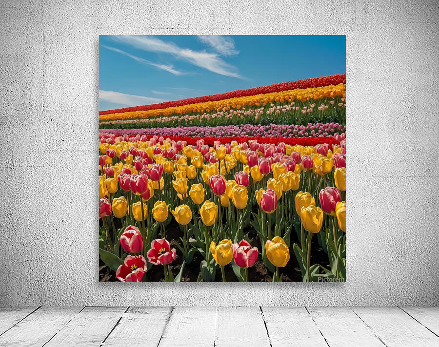 Default A field of tulips in different colors under a blue sky Wall Preview