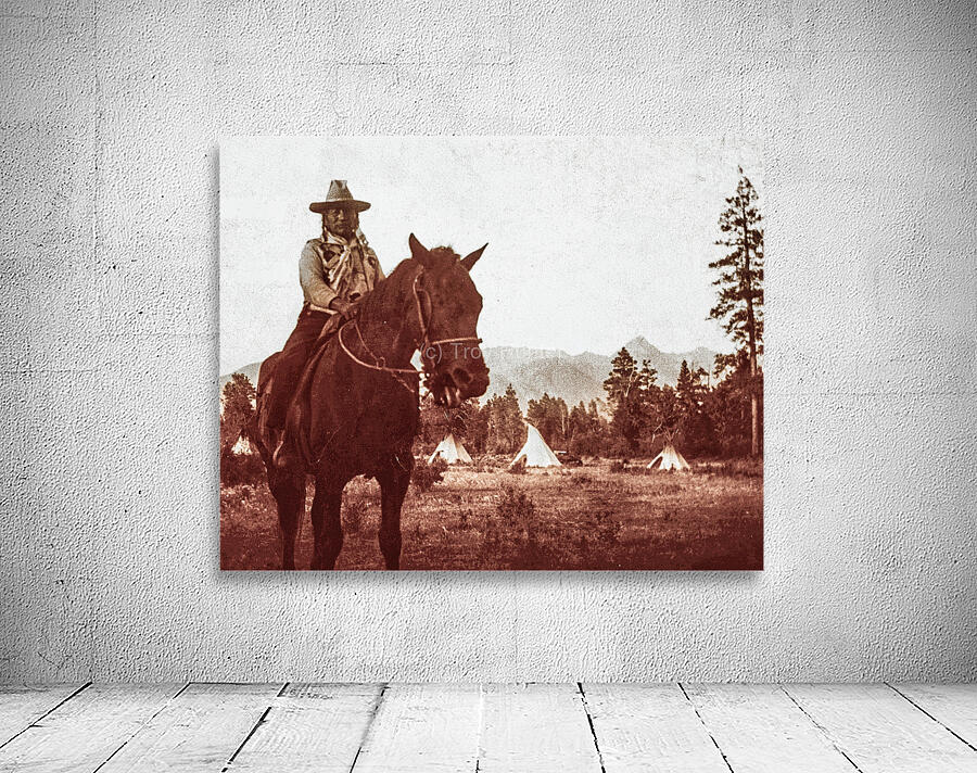 horse on horse with teepees and mountains Wall Preview