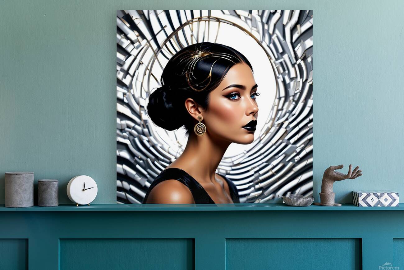 Art Nouveau Futuriste : Femme aux Rayures Dorees Reproduction