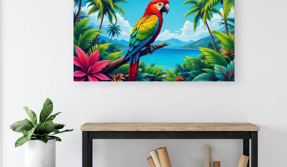 Tropical Parrot - Clean and Vibrant Artwork by Shards of Art