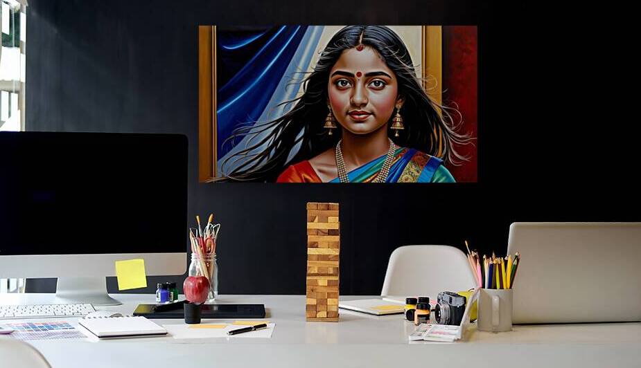 Art mural sur toile femme portrait surrealiste reveur - decoration abstraite bleue elegante pour la maison ou le bureau by Shards of Art