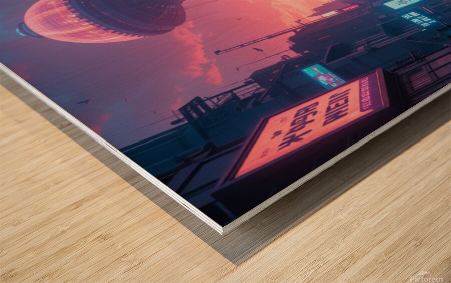 Metropole Neo-Nocturne : Hommage a Syd Mead Wood print