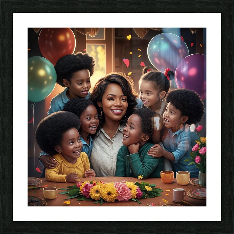 a heartwarming illustration of a loving mother an Picture Frame print
