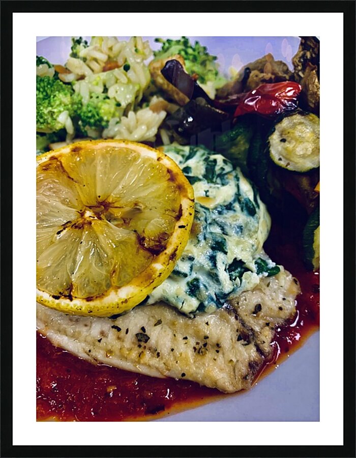 Fish Plate Grilled Lemon Picture Frame print
