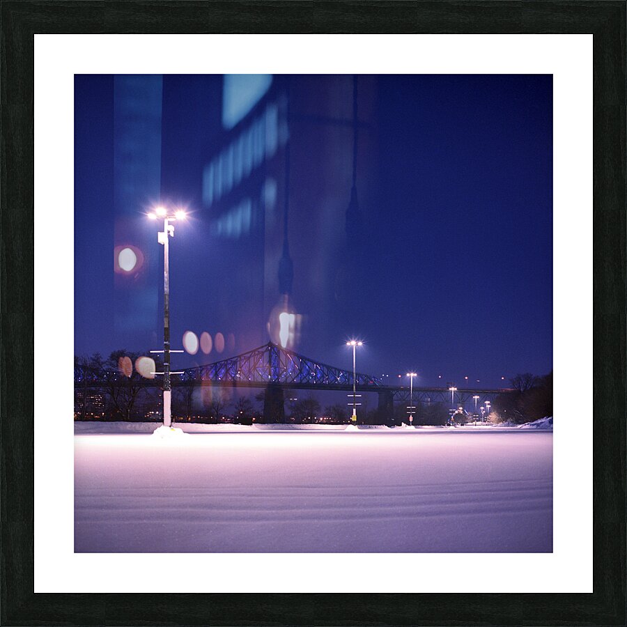 Empty parking lot covered with fresh snowfall Picture Frame print