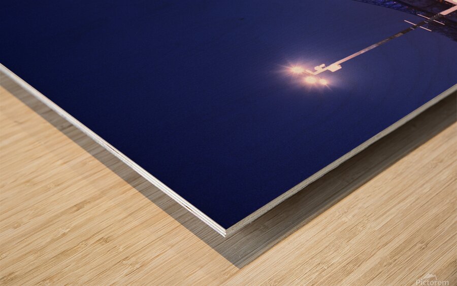 Empty parking lot covered with fresh snowfall Wood print