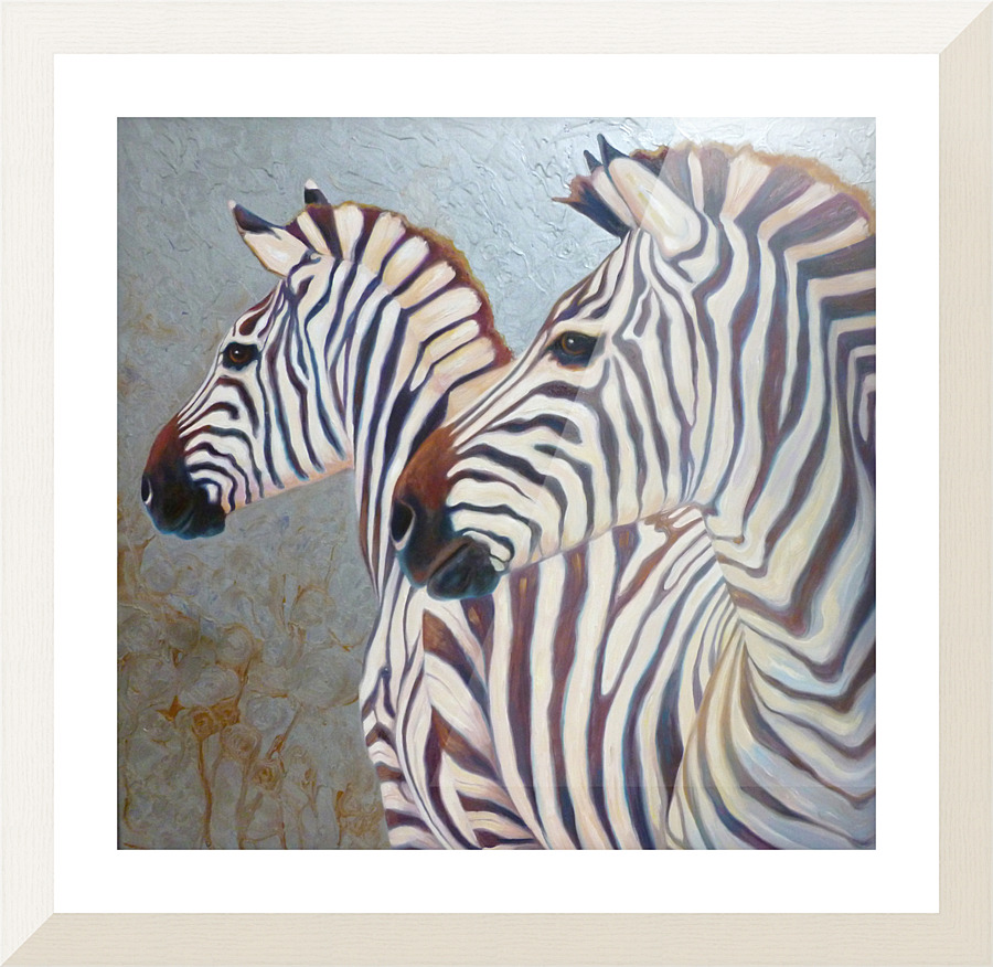 silver zebras Picture Frame print