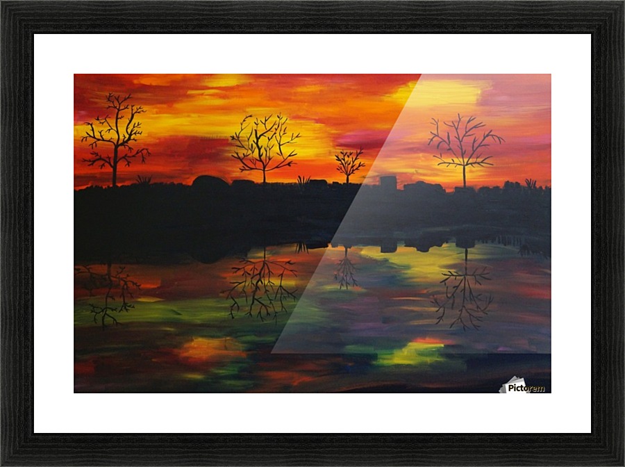 Sunset at the river Picture Frame print