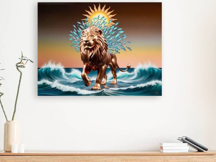 Lion surfing in the sea by moka2024