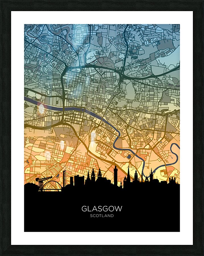 Glasgow Skyline Map Picture Frame print