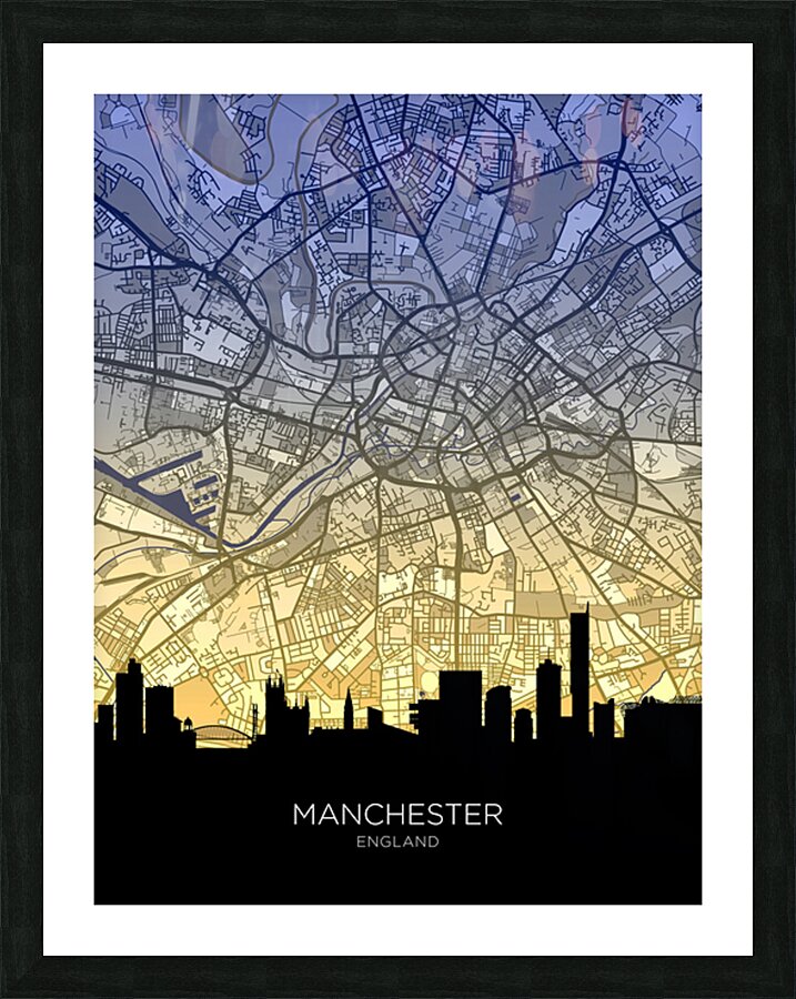 Manchester Skyline Map Picture Frame print