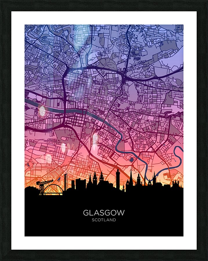 Glasgow Skyline Map Picture Frame print