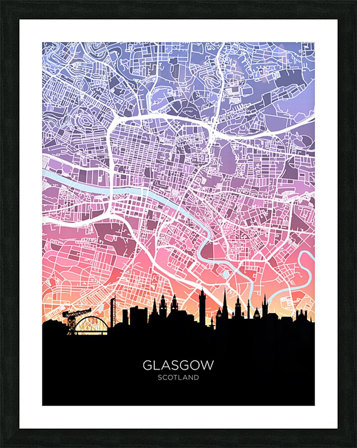 Glasgow Skyline Map Picture Frame print