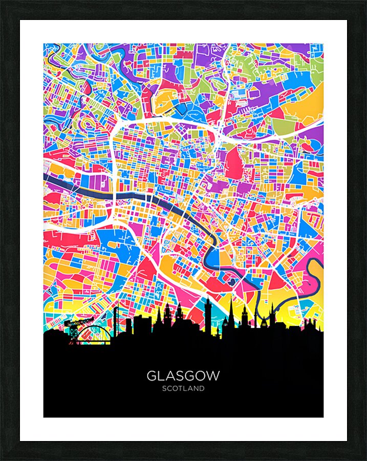 Glasgow Skyline Map Picture Frame print