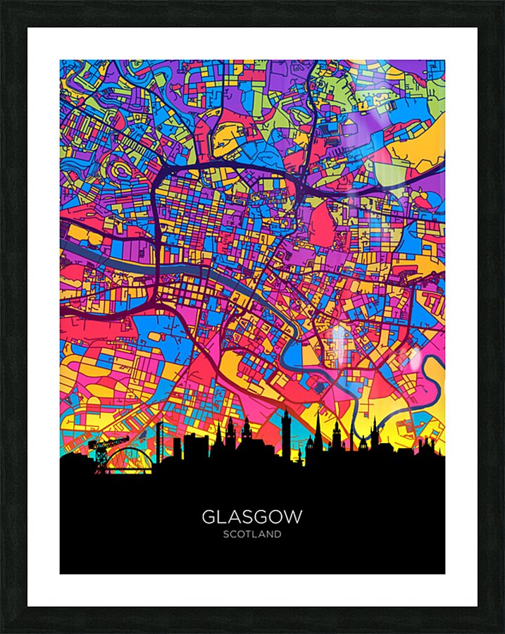Glasgow Skyline Map Picture Frame print