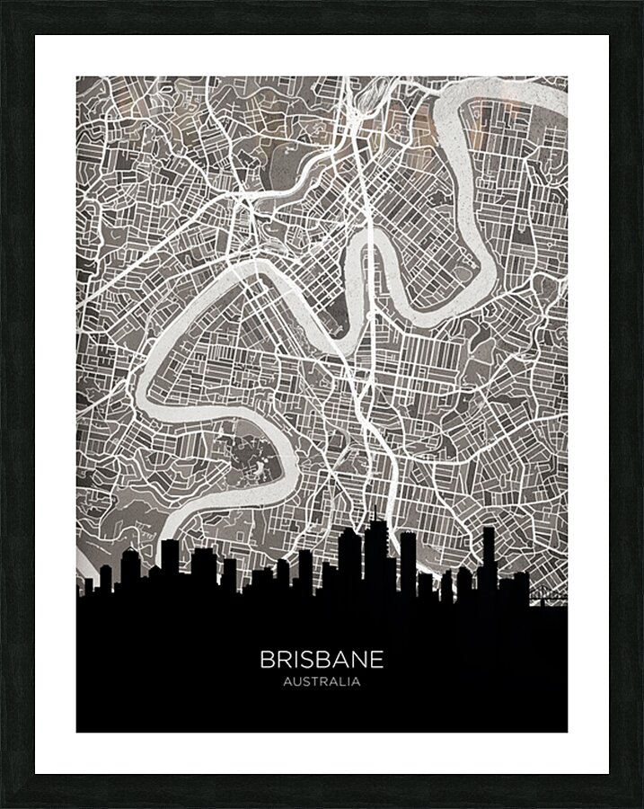 Brisbane Skyline Map Picture Frame print