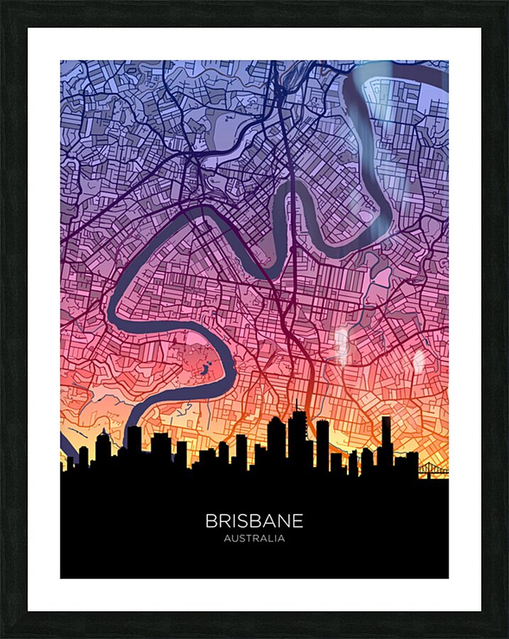 Brisbane Skyline Map Picture Frame print