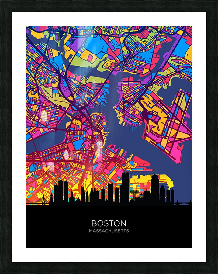 Boston Massachusetts Skyline Map Picture Frame print