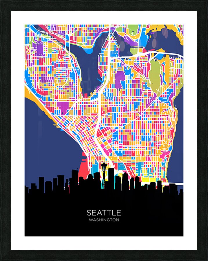 Seattle Washington Skyline Map Picture Frame print