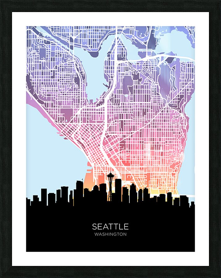 Seattle Washington Skyline Map Picture Frame print