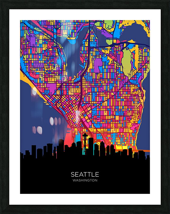 Seattle Washington Skyline Map Picture Frame print